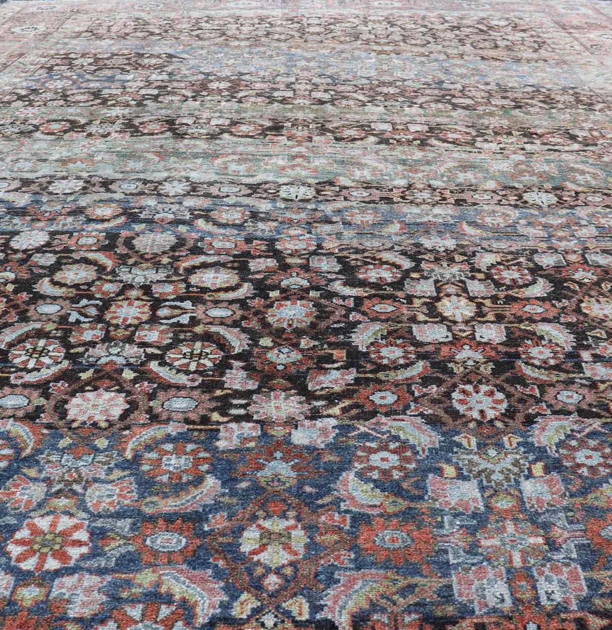 Antique Persian Malayer Rug in Variegated Charcoal, Brown, Green and Blue For Sale 8