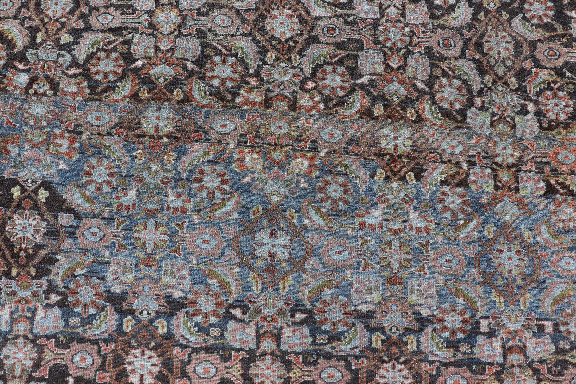 Antique Persian Malayer Rug in Variegated Charcoal, Brown, Green and Blue In Good Condition For Sale In Atlanta, GA