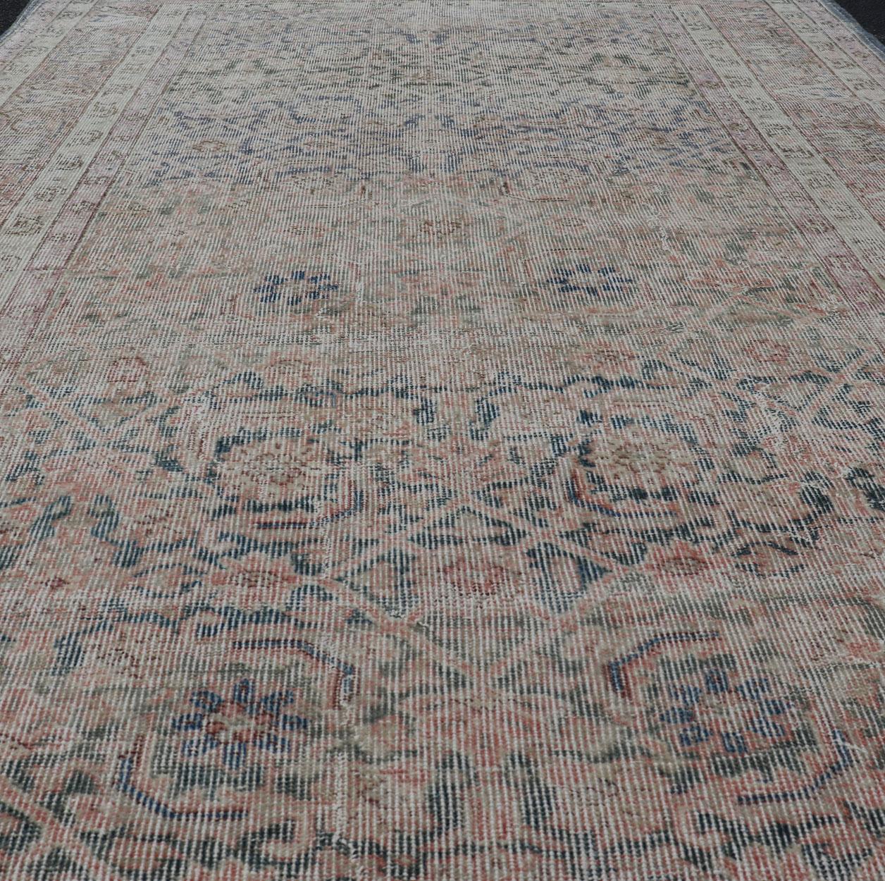 Hand-Knotted Antique Persian Malayer Rug in Variegated Gray-Blue, Cream and Soft Pink For Sale