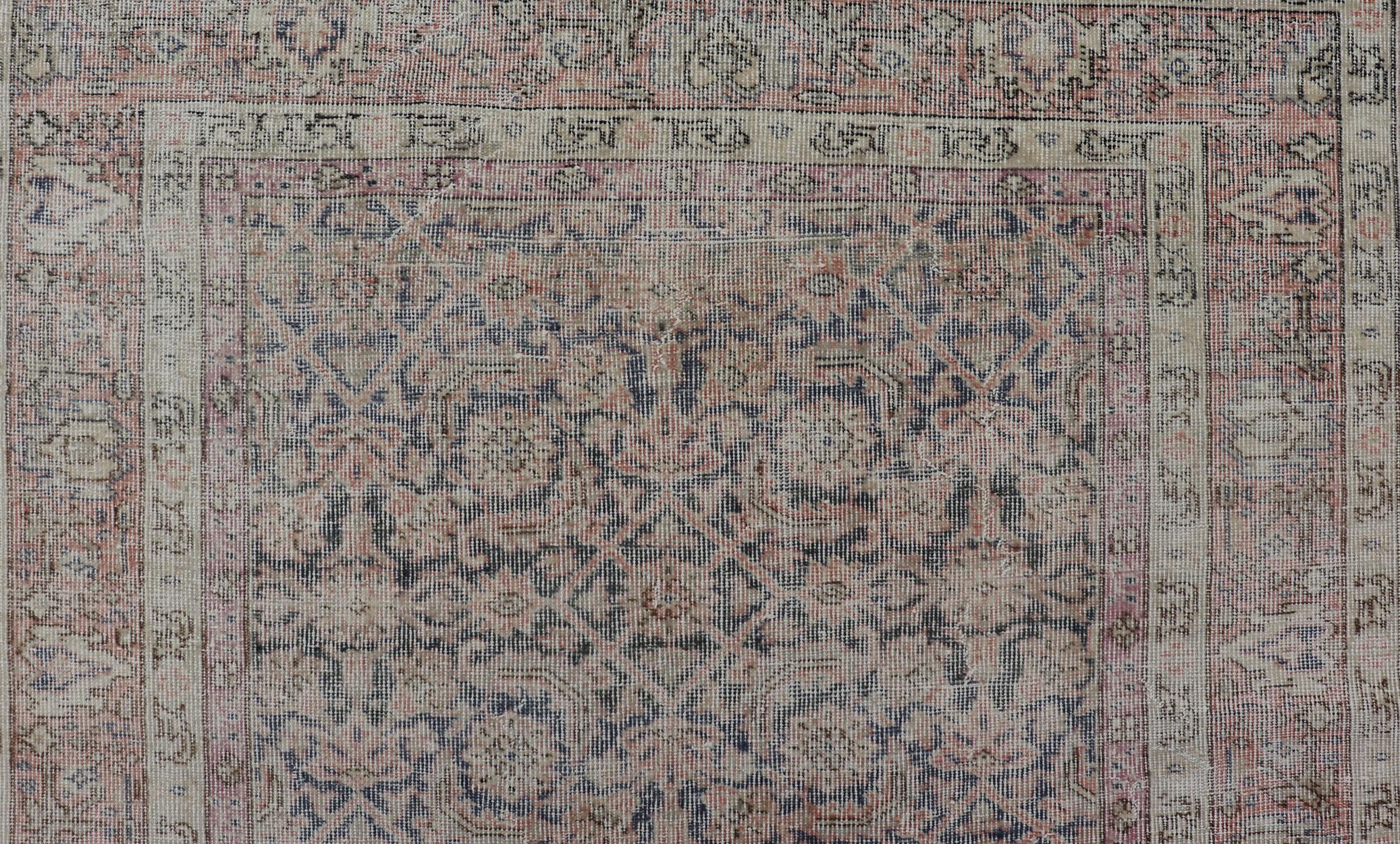 20th Century Antique Persian Malayer Rug in Variegated Gray-Blue, Cream and Soft Pink For Sale