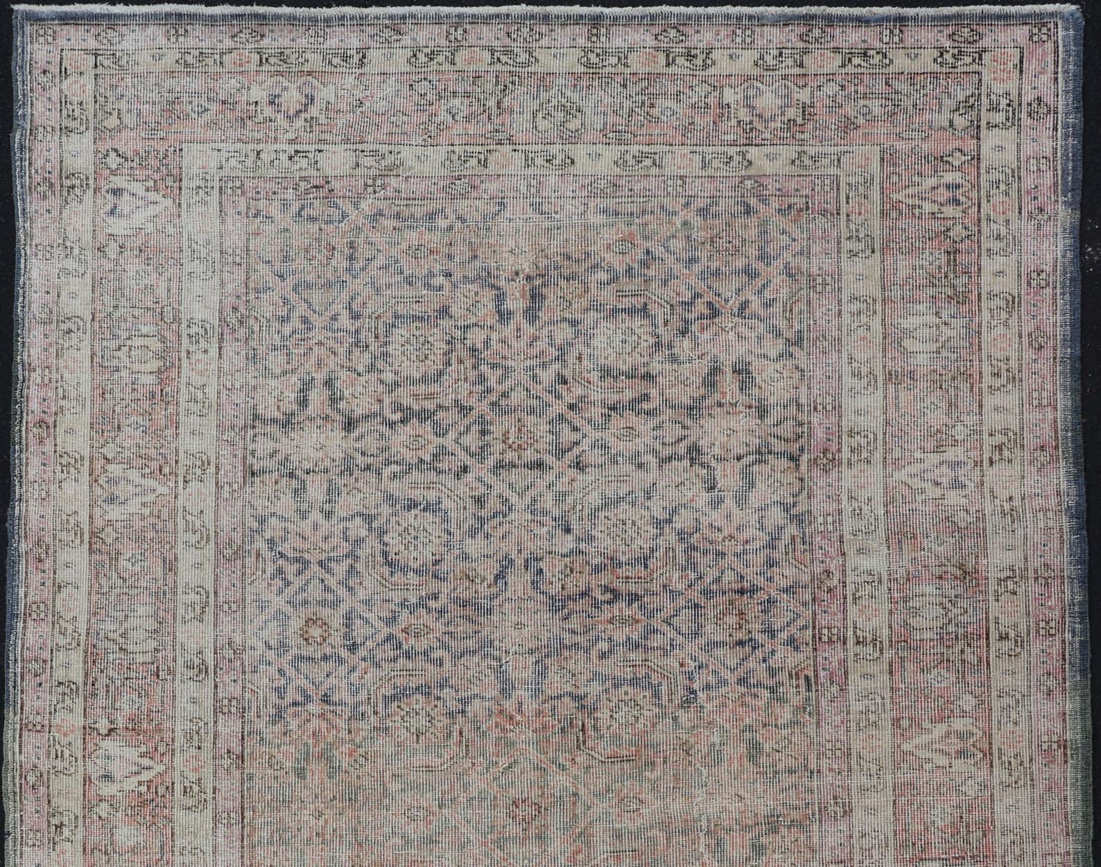 Antique Persian Malayer Rug in Variegated Gray-Blue, Cream and Soft Pink For Sale 1
