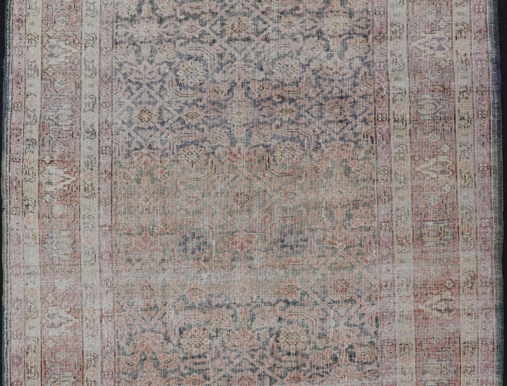 Antique Persian Malayer Rug in Variegated Gray-Blue, Cream and Soft Pink For Sale 2
