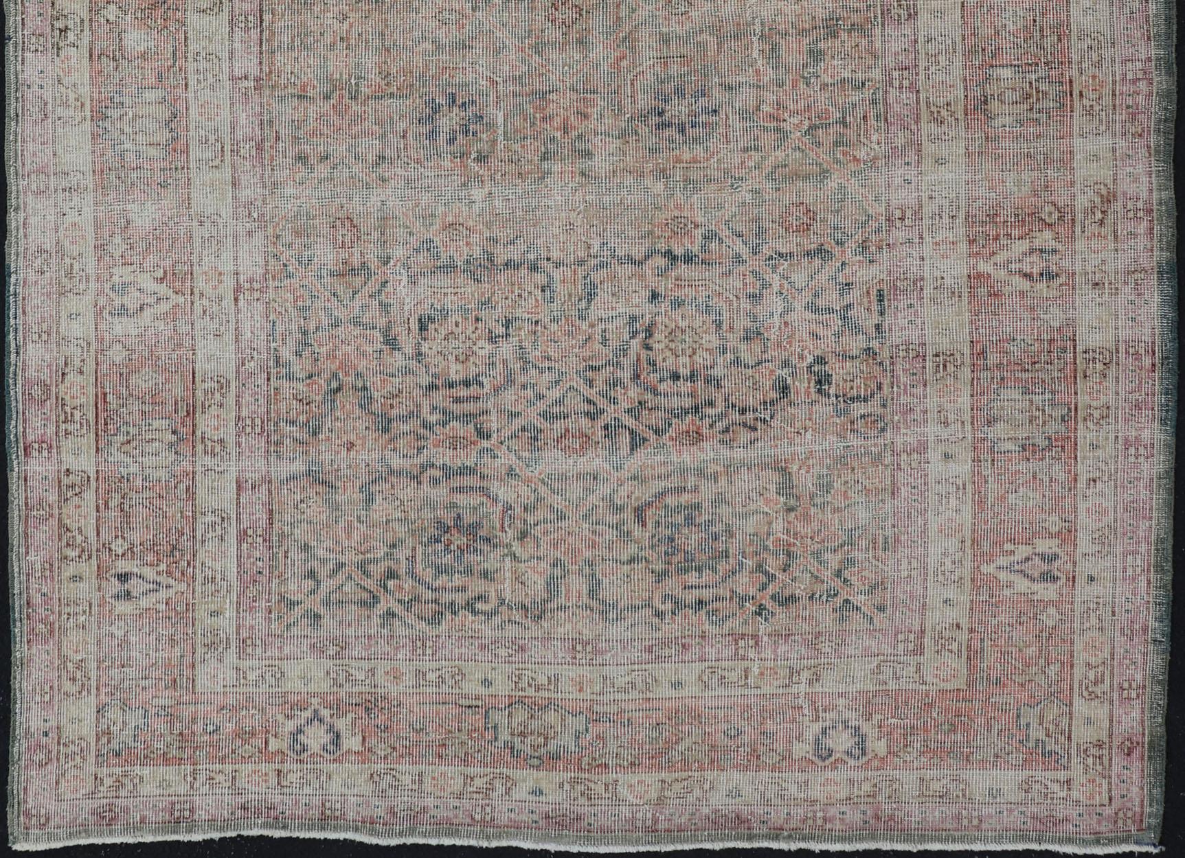 Antique Persian Malayer Rug in Variegated Gray-Blue, Cream and Soft Pink For Sale 3