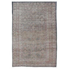 Antique Persian Malayer Rug in Variegated Gray-Blue, Cream and Soft Pink