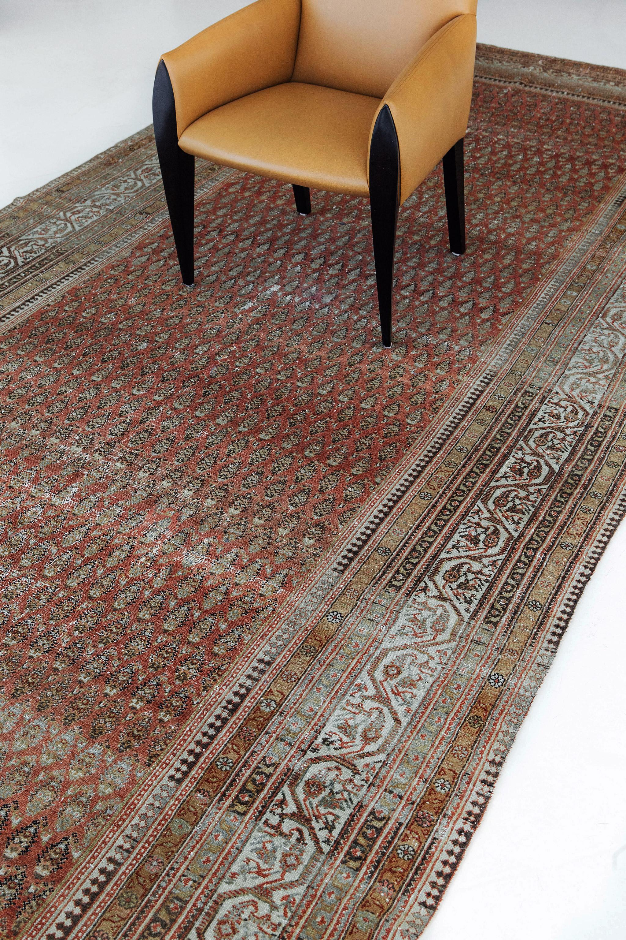 Wool Antique Persian Malayer Rug Mir Design 56653 For Sale