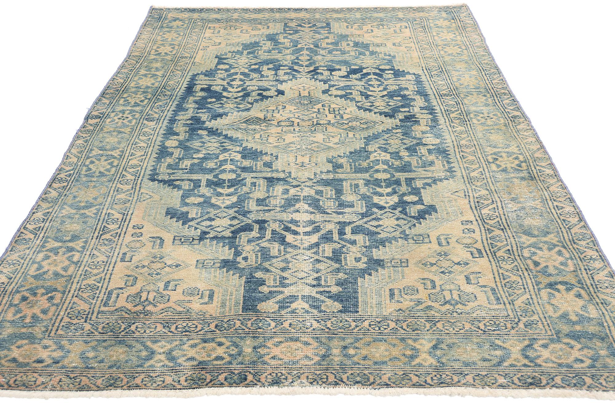 Hand-Knotted Antique Blue Persian Malayer Carpet For Sale