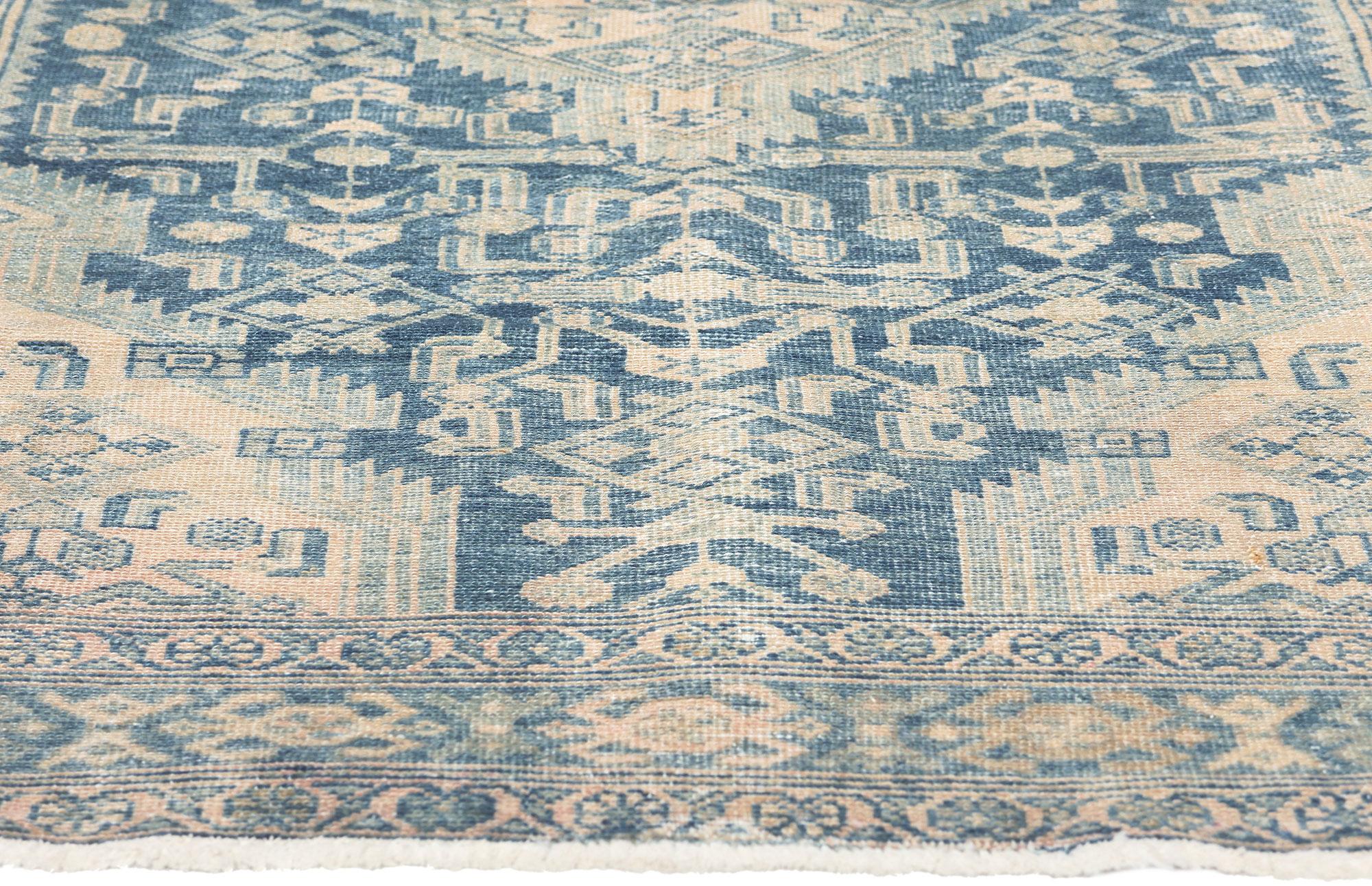 Antique Persian Malayer Rug, Modern Masculine Meets Subtle Sophistication In Distressed Condition For Sale In Dallas, TX