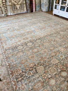 Antique Persian Malayer Rug – Oversized 12x17 Blue & Terra Cotta Wool