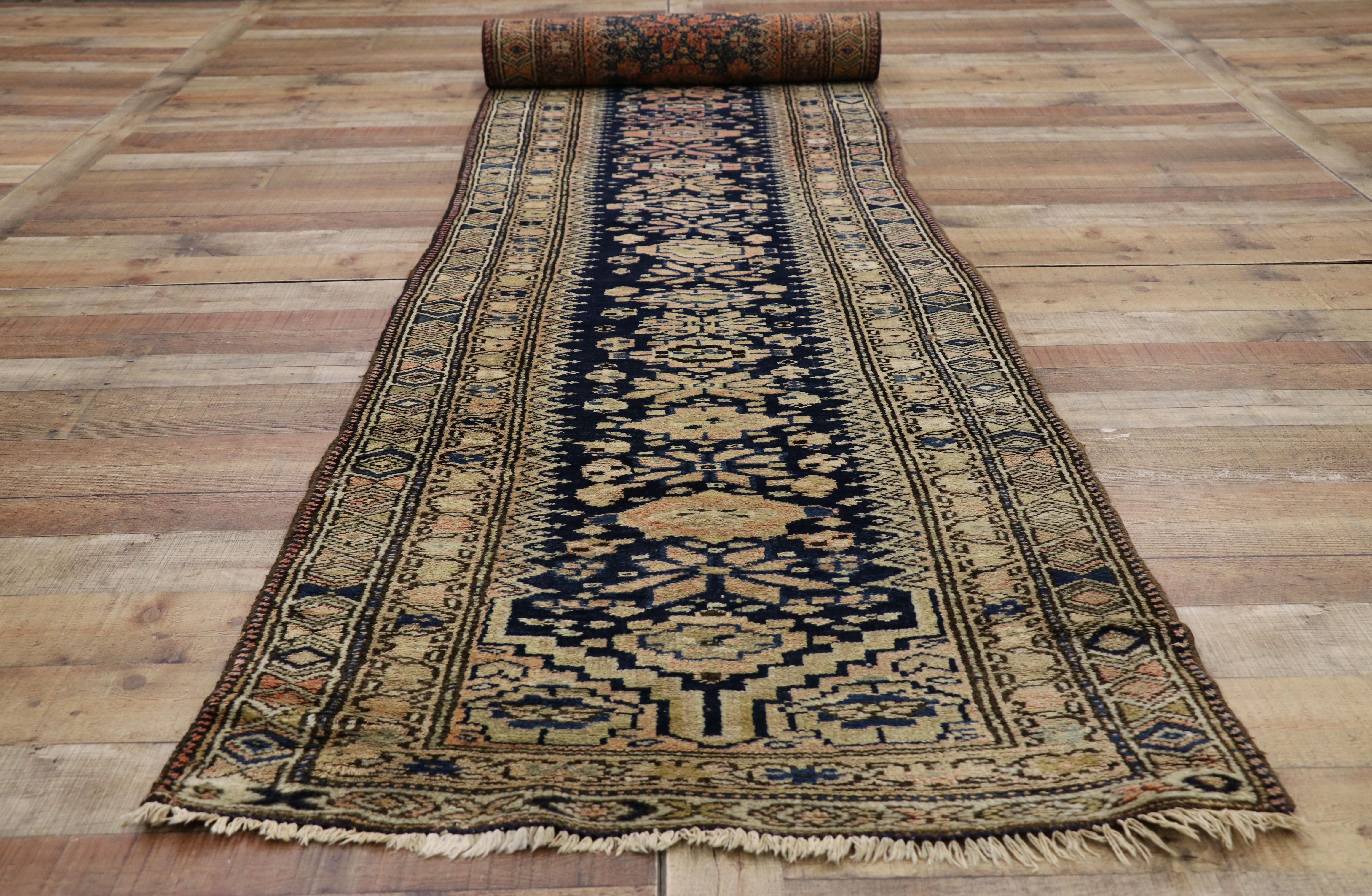 Antique Persian Malayer Rug Runner, Extra Long Hallway Runner In Good Condition For Sale In Dallas, TX