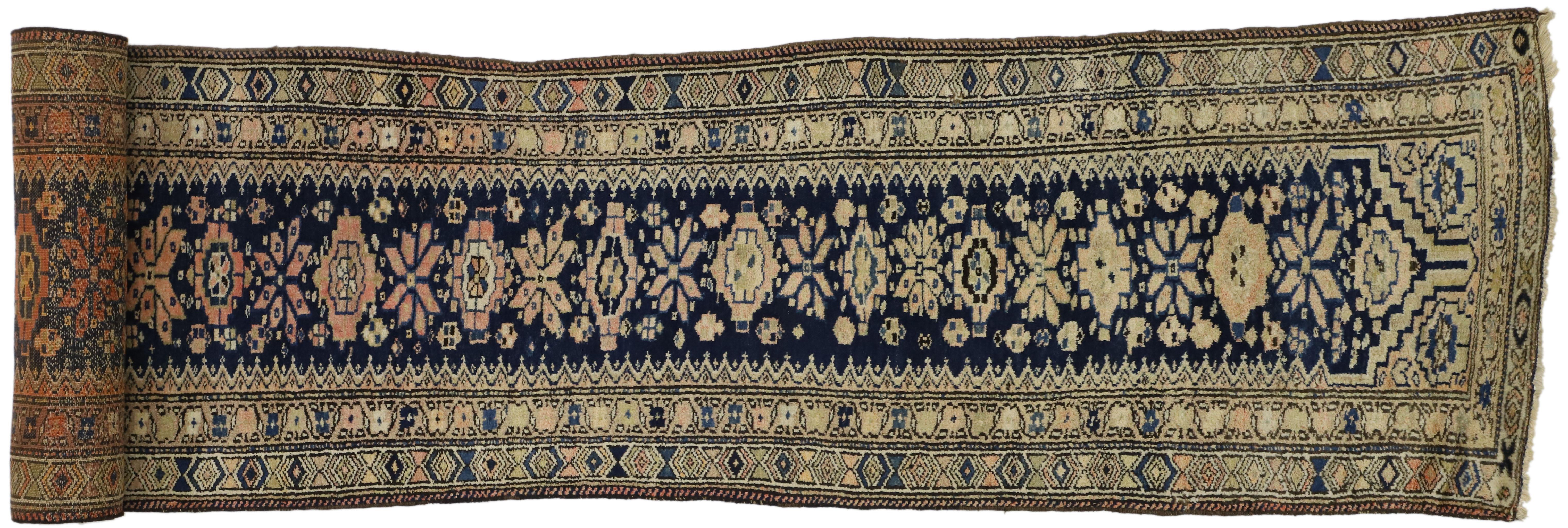 Wool Antique Persian Malayer Rug Runner, Extra Long Hallway Runner For Sale