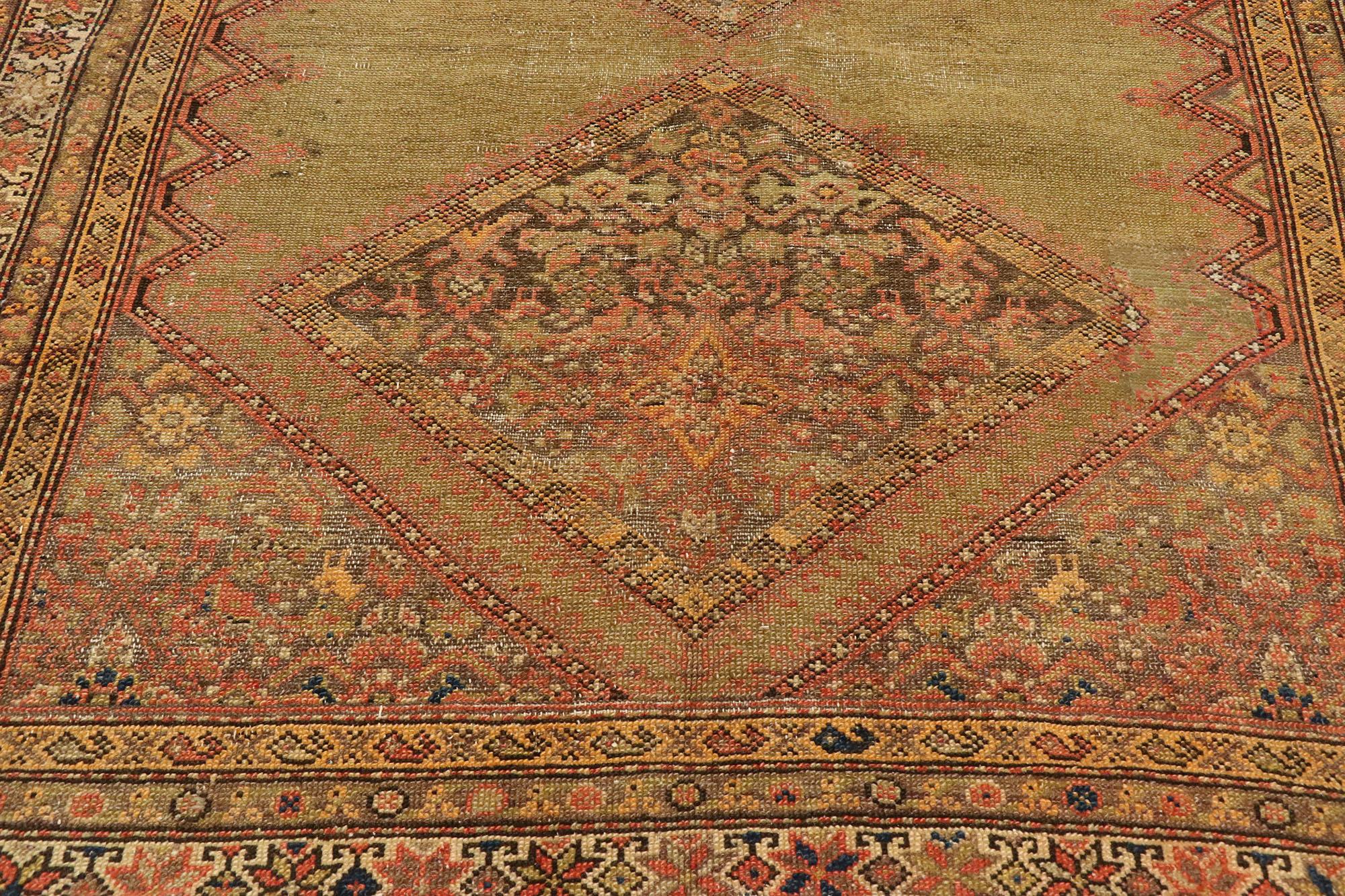 Antique Persian Malayer Rug Runner with Rustic Mediterranean Style In Good Condition For Sale In Dallas, TX
