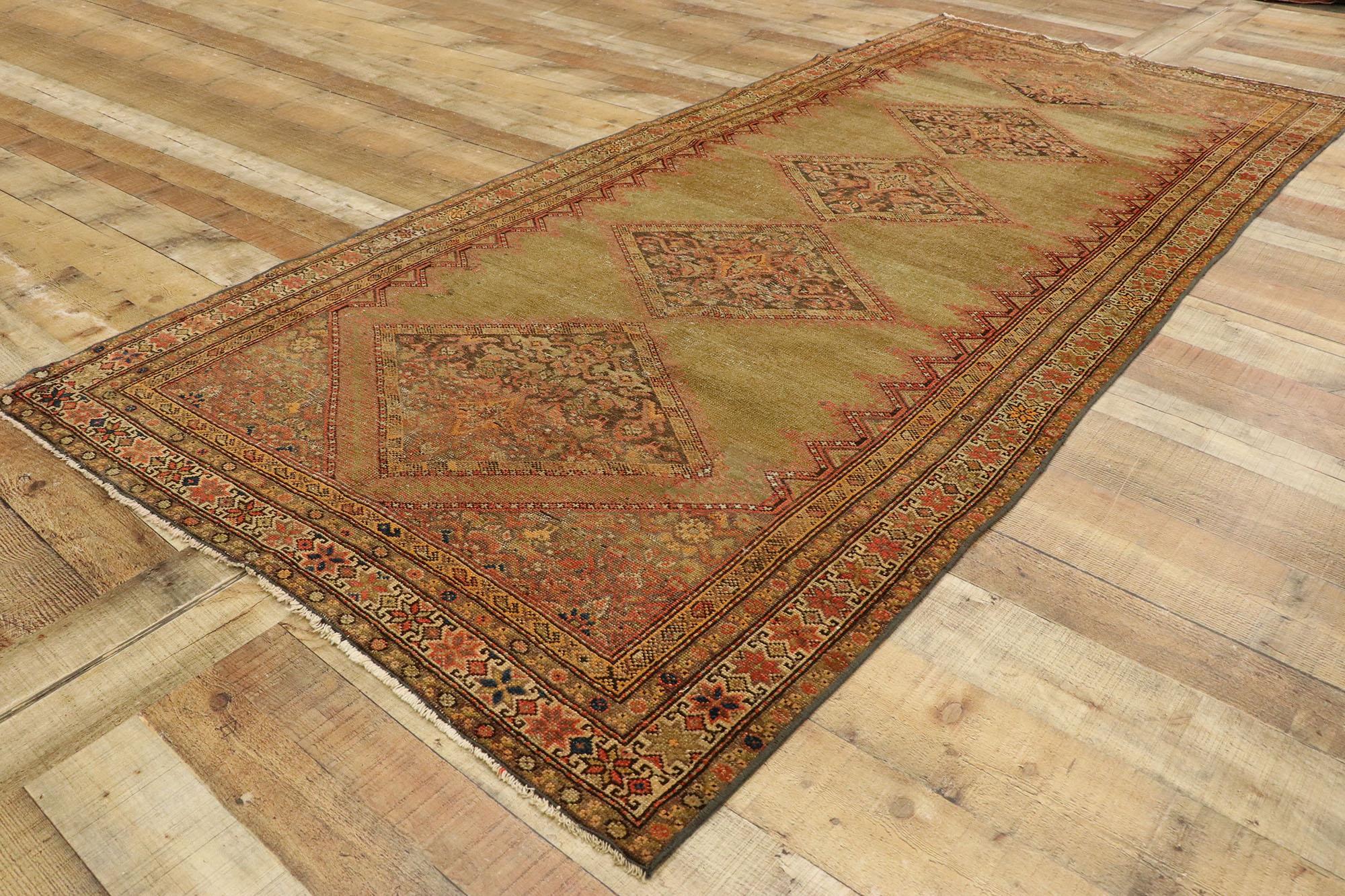 Wool Antique Persian Malayer Rug Runner with Rustic Mediterranean Style For Sale
