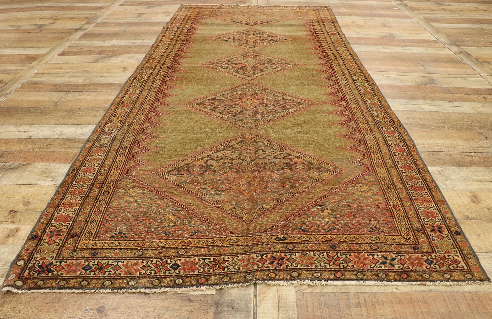 Antique Persian Malayer Rug Runner with Rustic Mediterranean Style For Sale 2