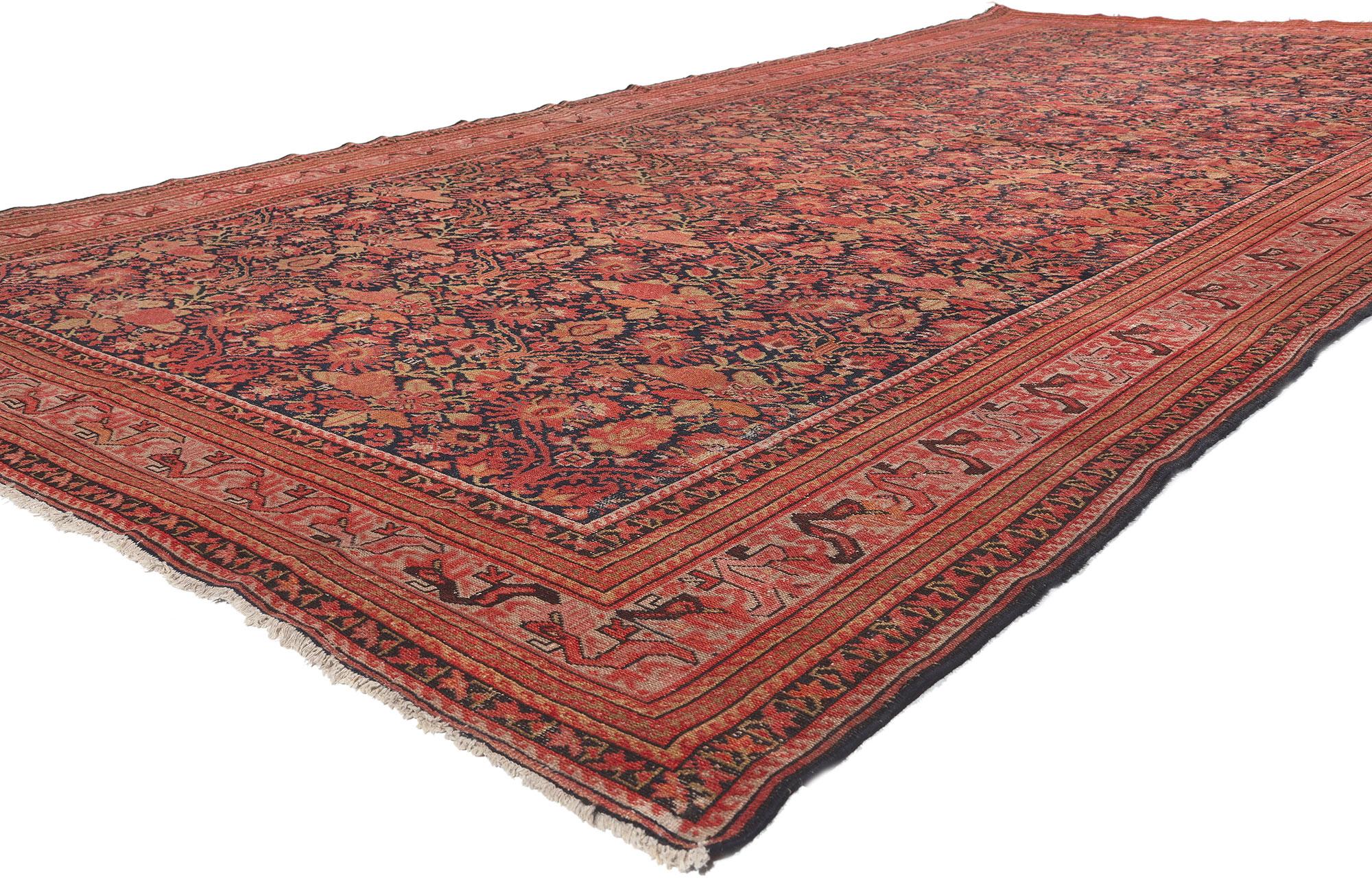 78613 Antique Persian Malayer Rug, 07'09 x 15'11. 
Rustic elegance meets timeless style in this hand knotted wool antique Persian Malayer rug. The intricate floral pattern and lively earth-tone colors woven into this piece work together creating a