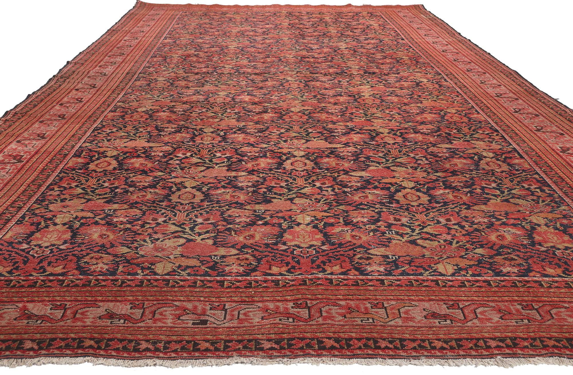 Hand-Knotted Antique Persian Malayer Rug  Rustic Elegance Meets Timeless Style For Sale