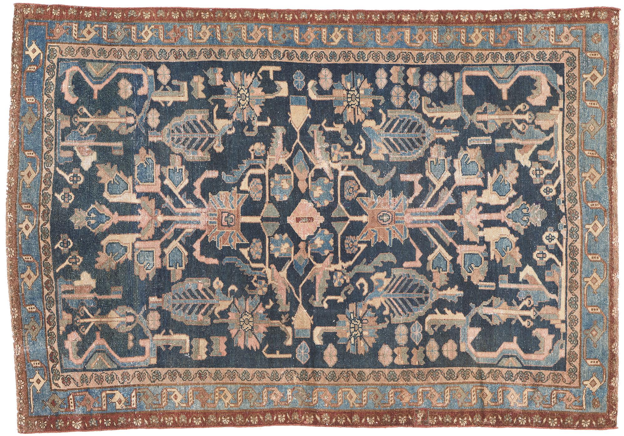Antique Persian Malayer Rug, Sophisticated Elegance Meets Rustic Sensibility For Sale 4