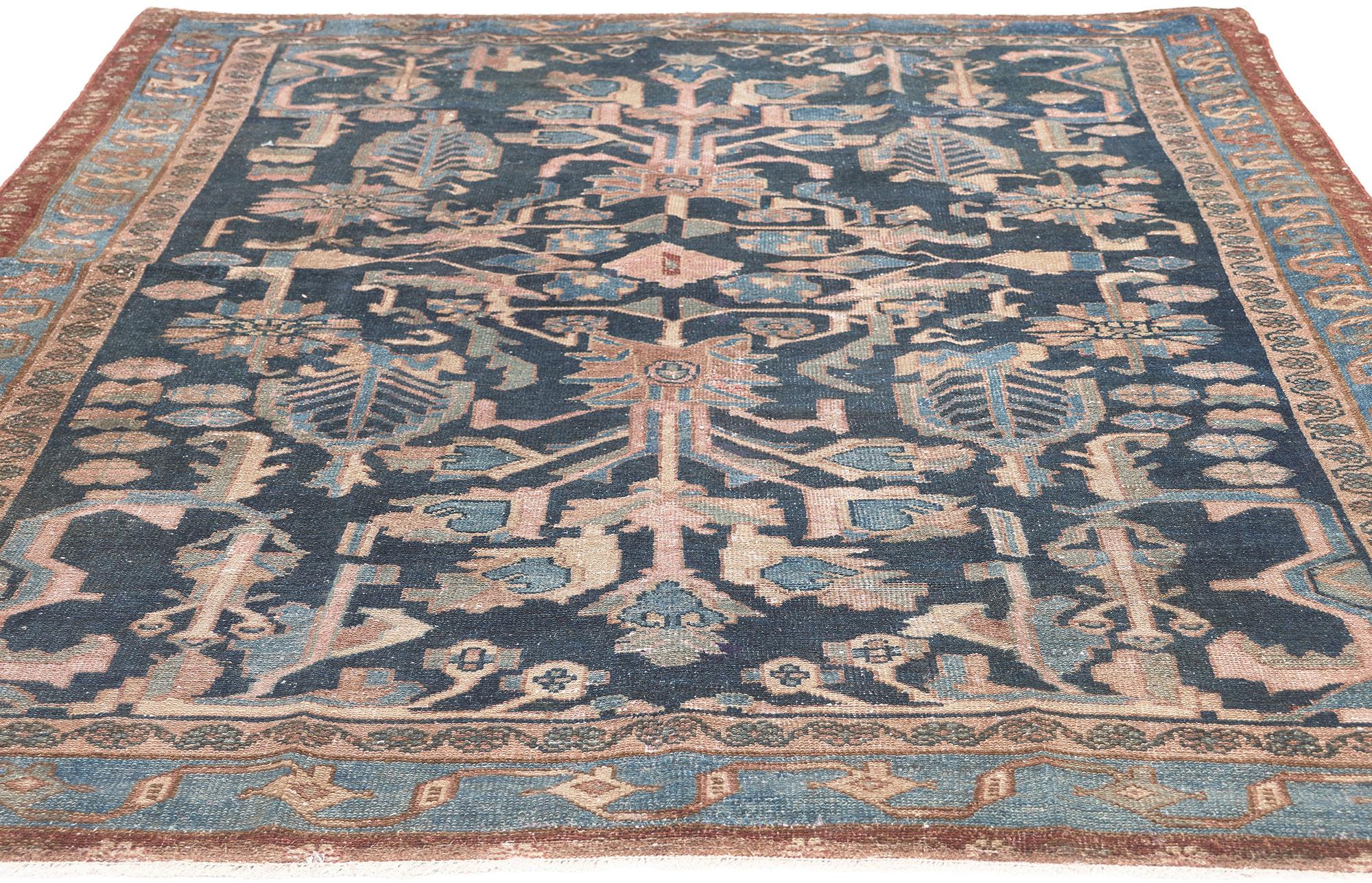 Hand-Knotted Antique Persian Malayer Rug, Sophisticated Elegance Meets Rustic Sensibility For Sale