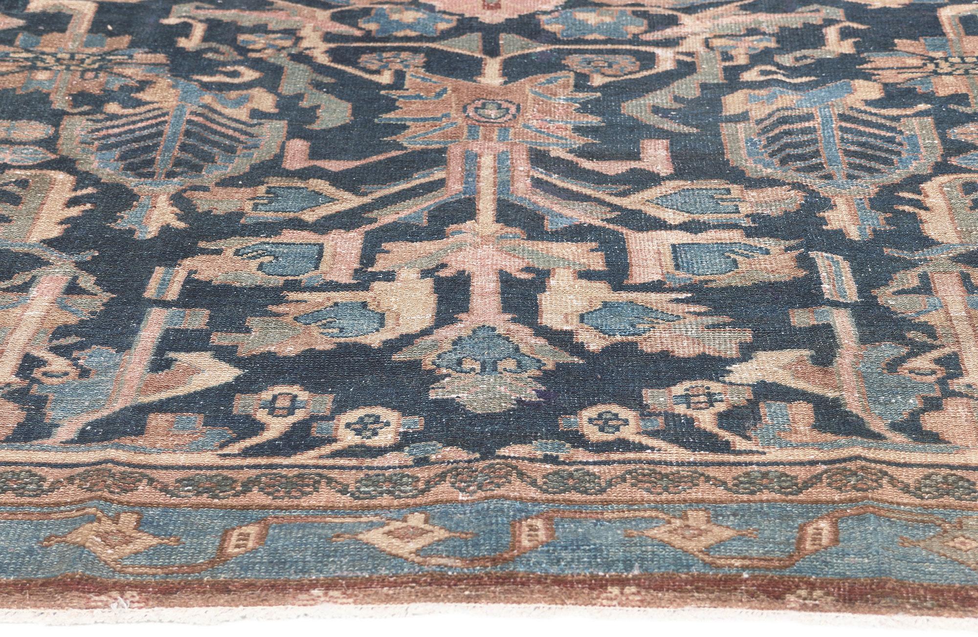 Antique Persian Malayer Rug, Sophisticated Elegance Meets Rustic Sensibility In Distressed Condition For Sale In Dallas, TX