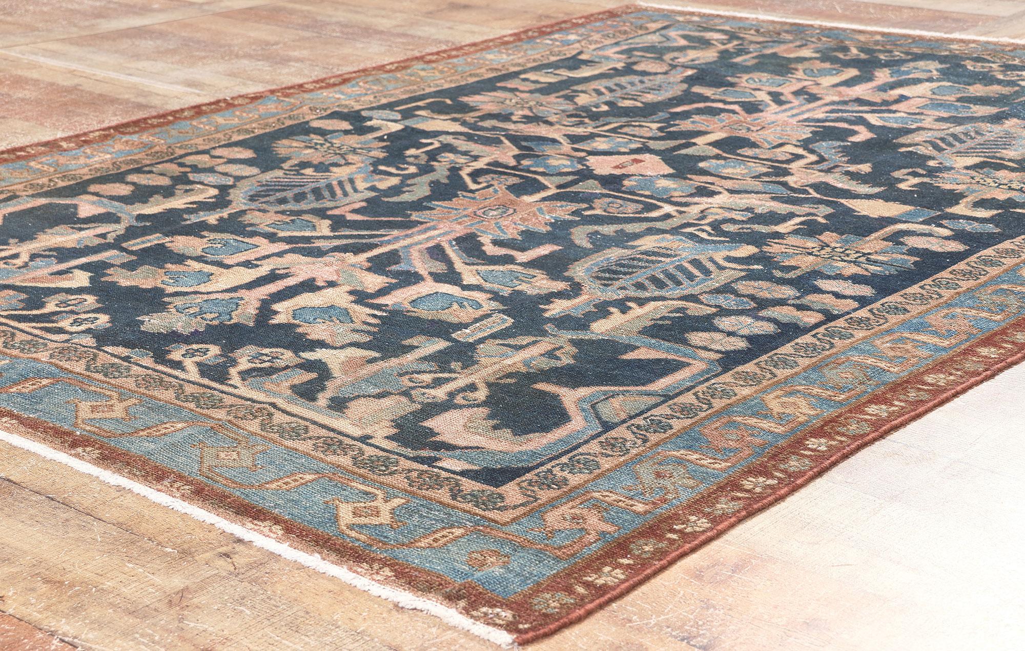 Antique Persian Malayer Rug, Sophisticated Elegance Meets Rustic Sensibility For Sale 1