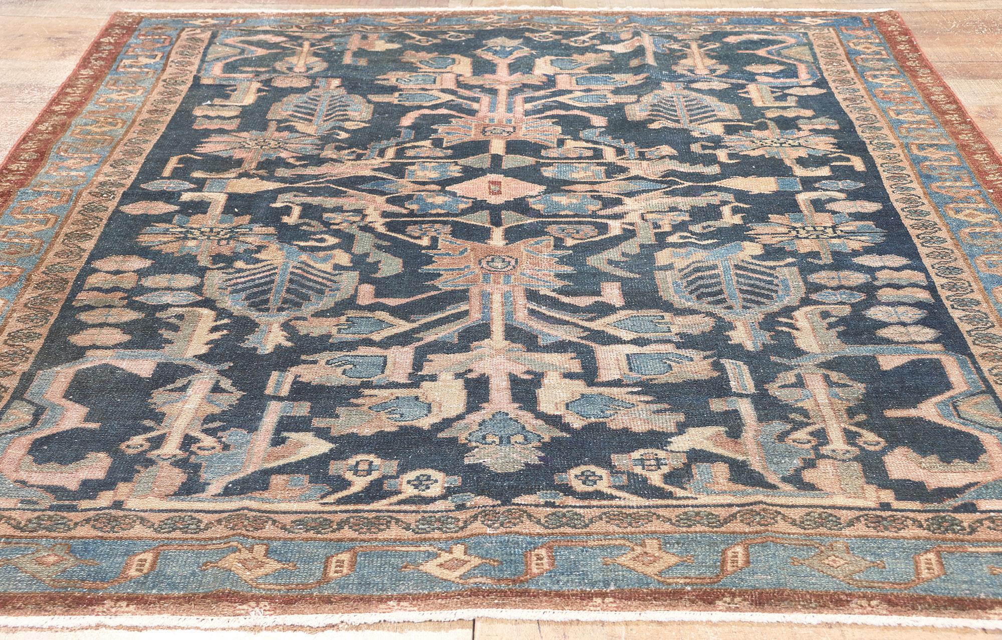 Antique Persian Malayer Rug, Sophisticated Elegance Meets Rustic Sensibility For Sale 2