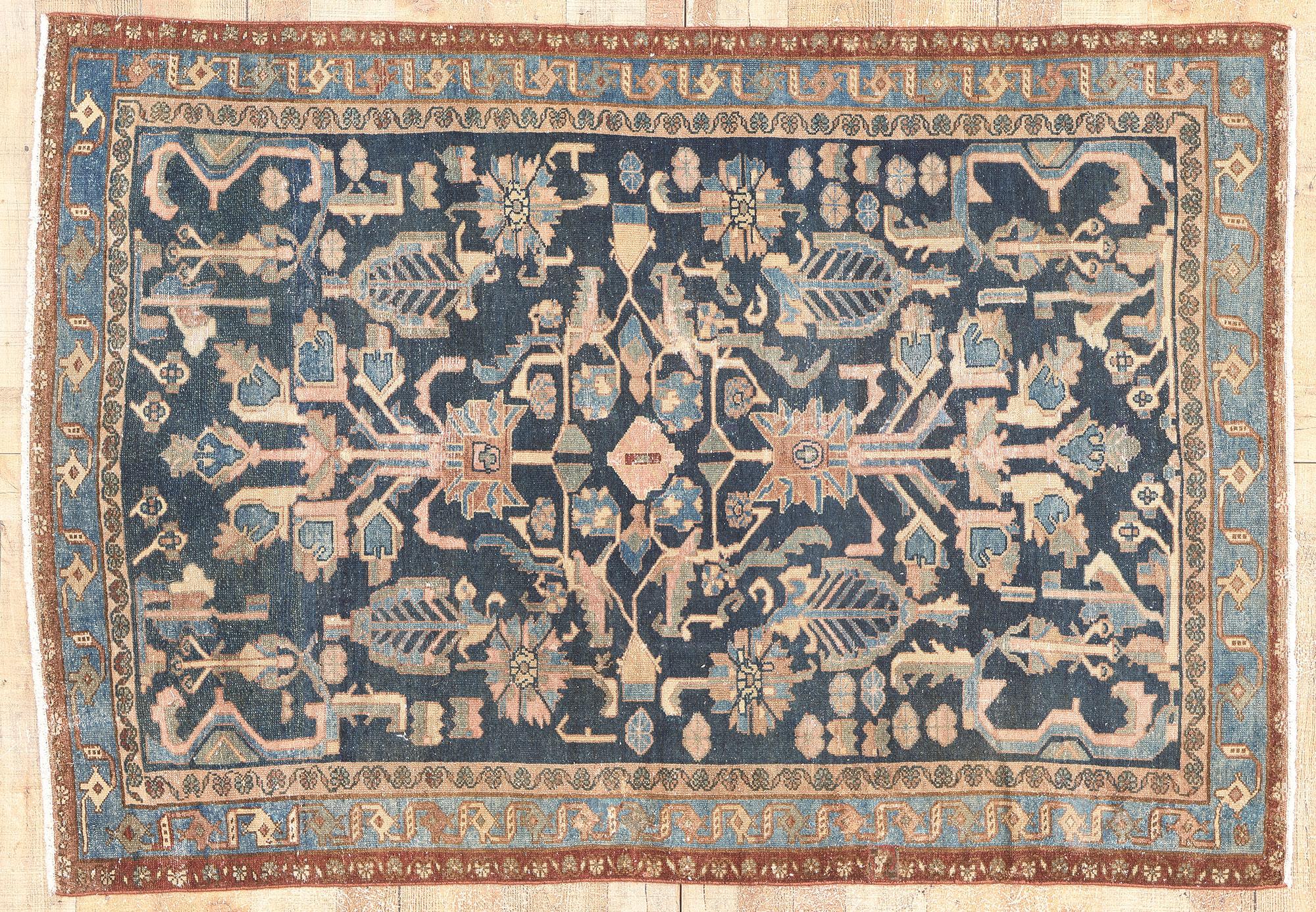 Antique Persian Malayer Rug, Sophisticated Elegance Meets Rustic Sensibility For Sale 3