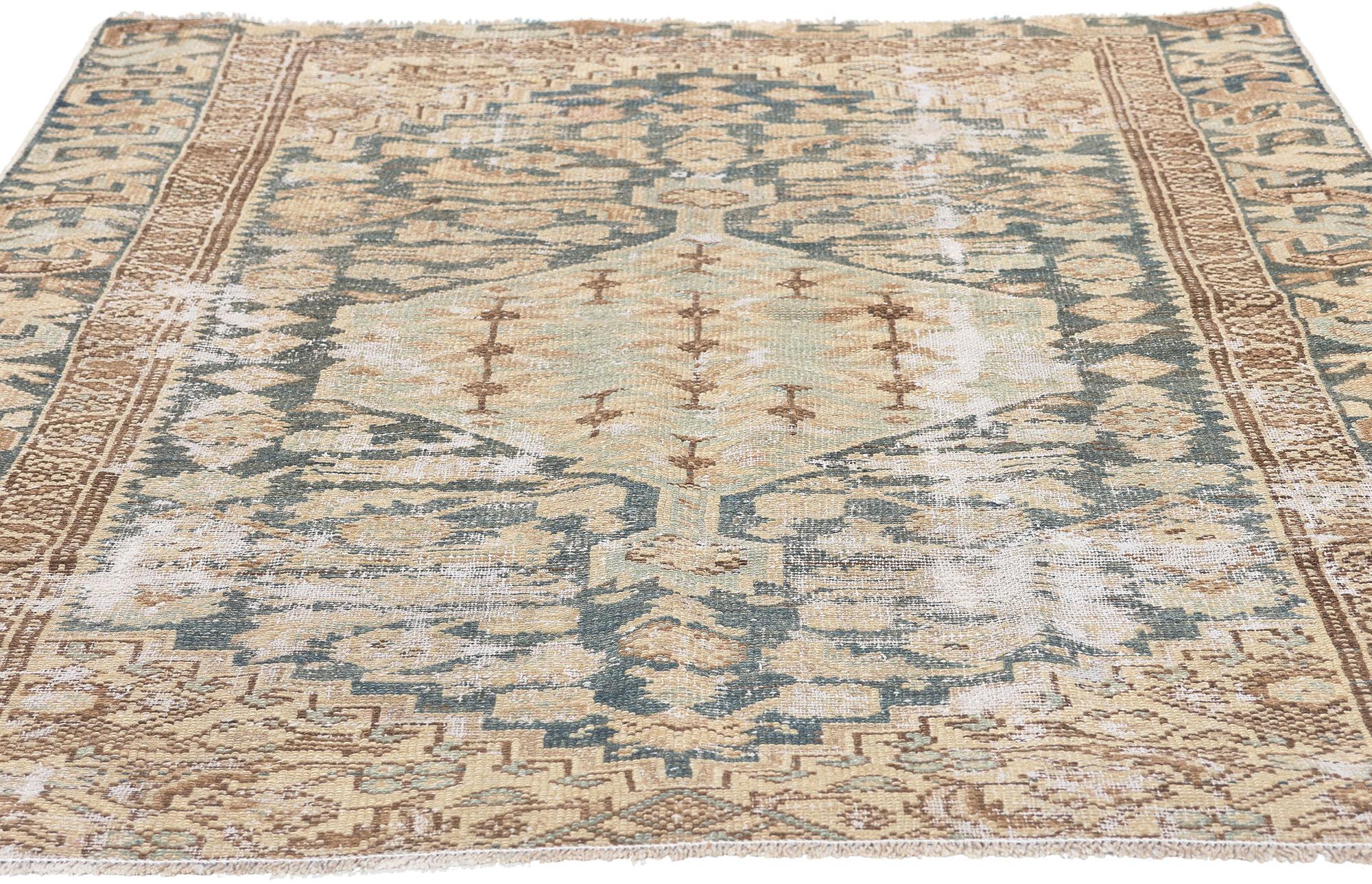 Hand-Knotted Antique Persian Malayer Rug, Weathered Finesse Meets Earth-Tone Elegance For Sale