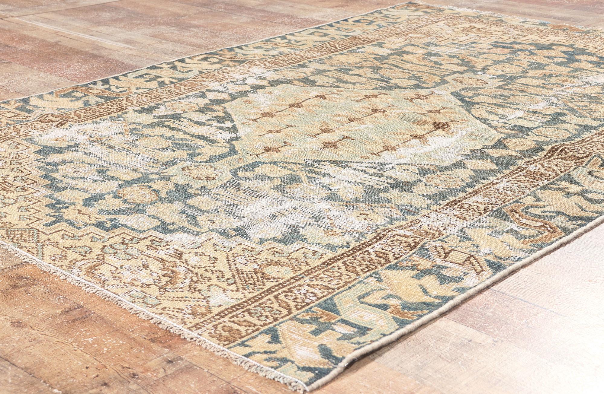 Antique Persian Malayer Rug, Weathered Finesse Meets Earth-Tone Elegance For Sale 1