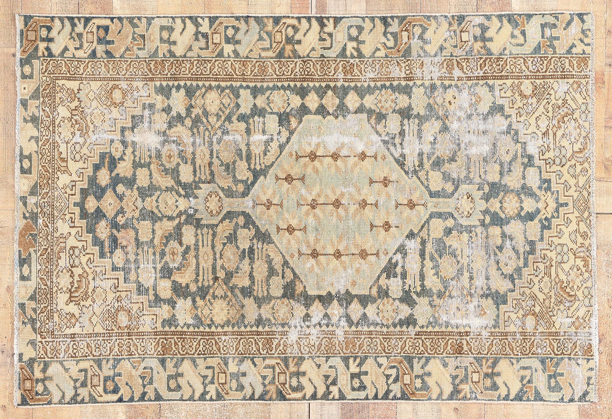 Antique Persian Malayer Rug, Weathered Finesse Meets Earth-Tone Elegance For Sale 3