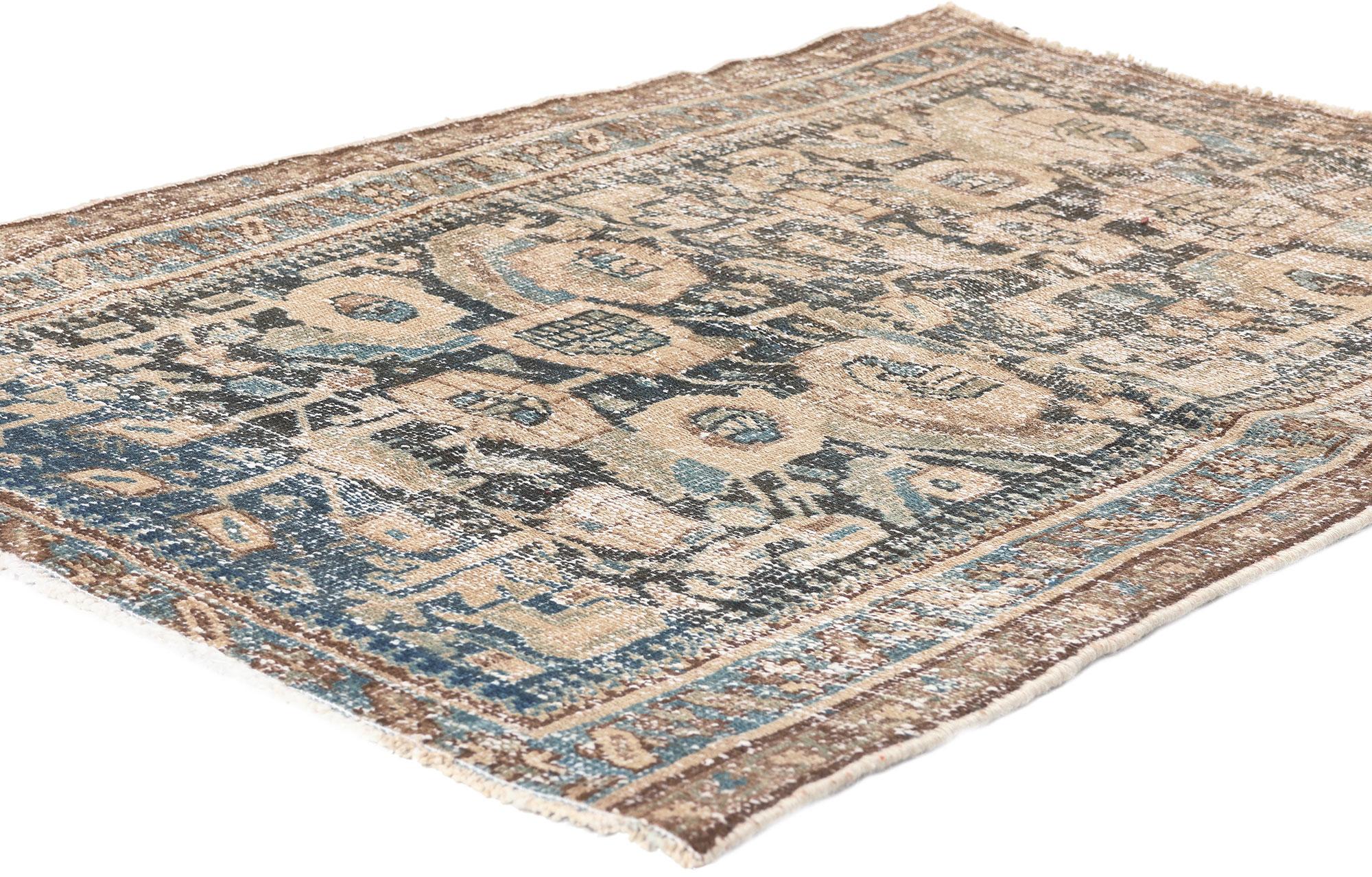 61270 Antique-Worn Persian Hamadan Rug, 02'08 x 03'11.
Weathered finesse meets natural elegance in this hand knotted wool distressed antique-worn Persian Hamadan rug.

Rendered in variegated shades of blue, brown, cerulean, tan, Aegean, sand,