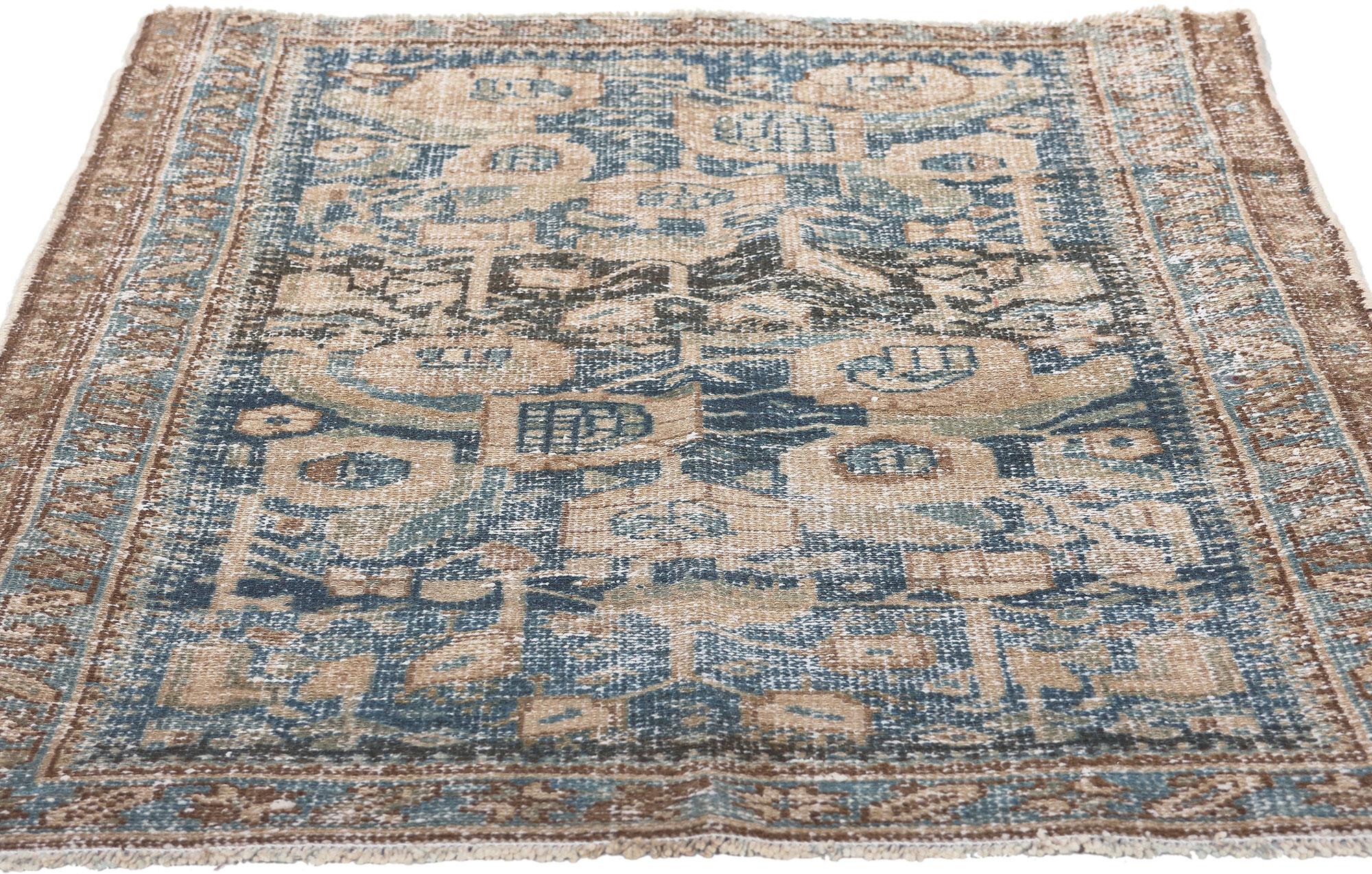Hand-Knotted Antique Persian Malayer Rug, Weathered Finesse Meets Natural Elegance For Sale