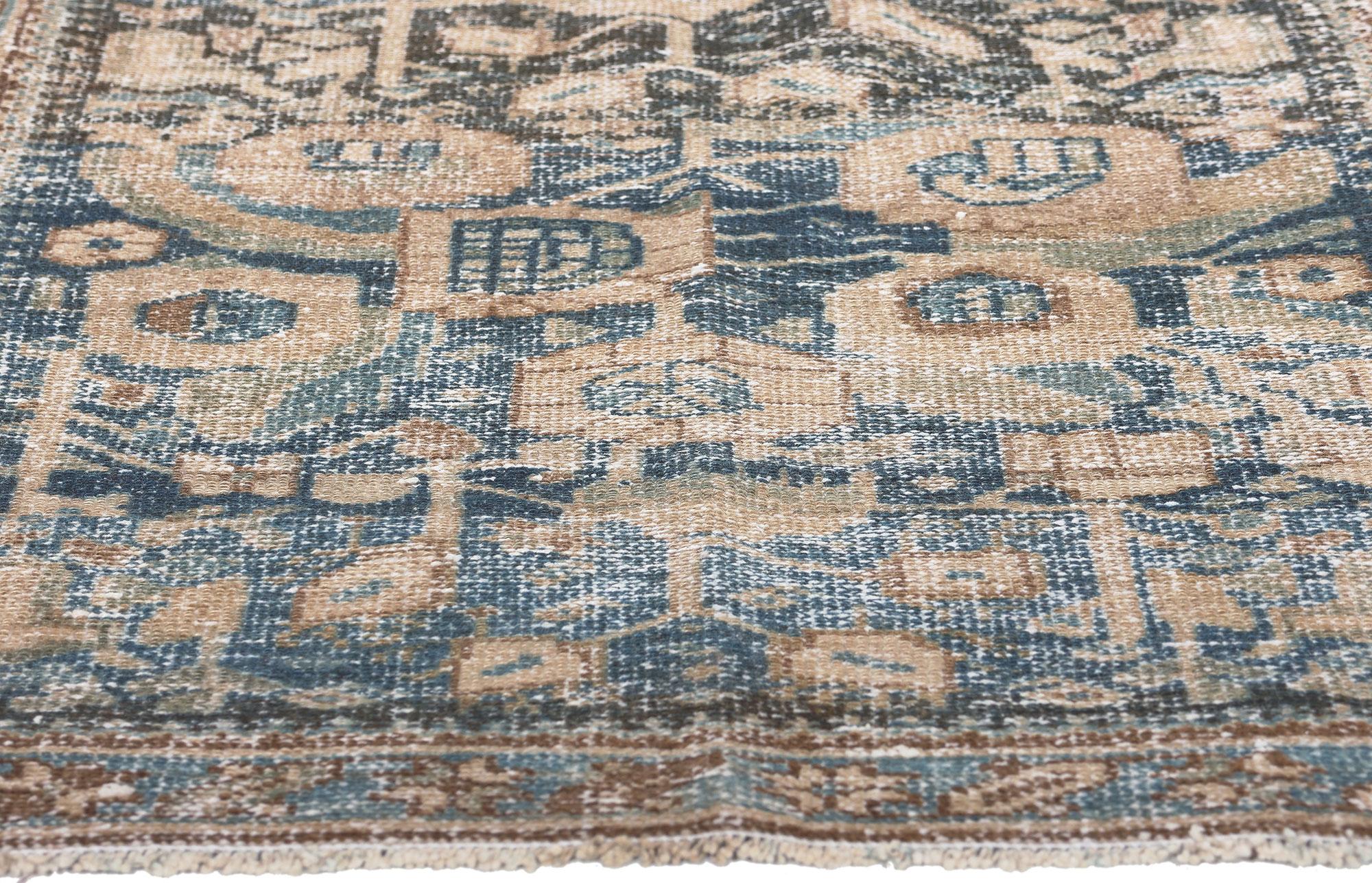 Antique Persian Malayer Rug, Weathered Finesse Meets Natural Elegance In Distressed Condition For Sale In Dallas, TX
