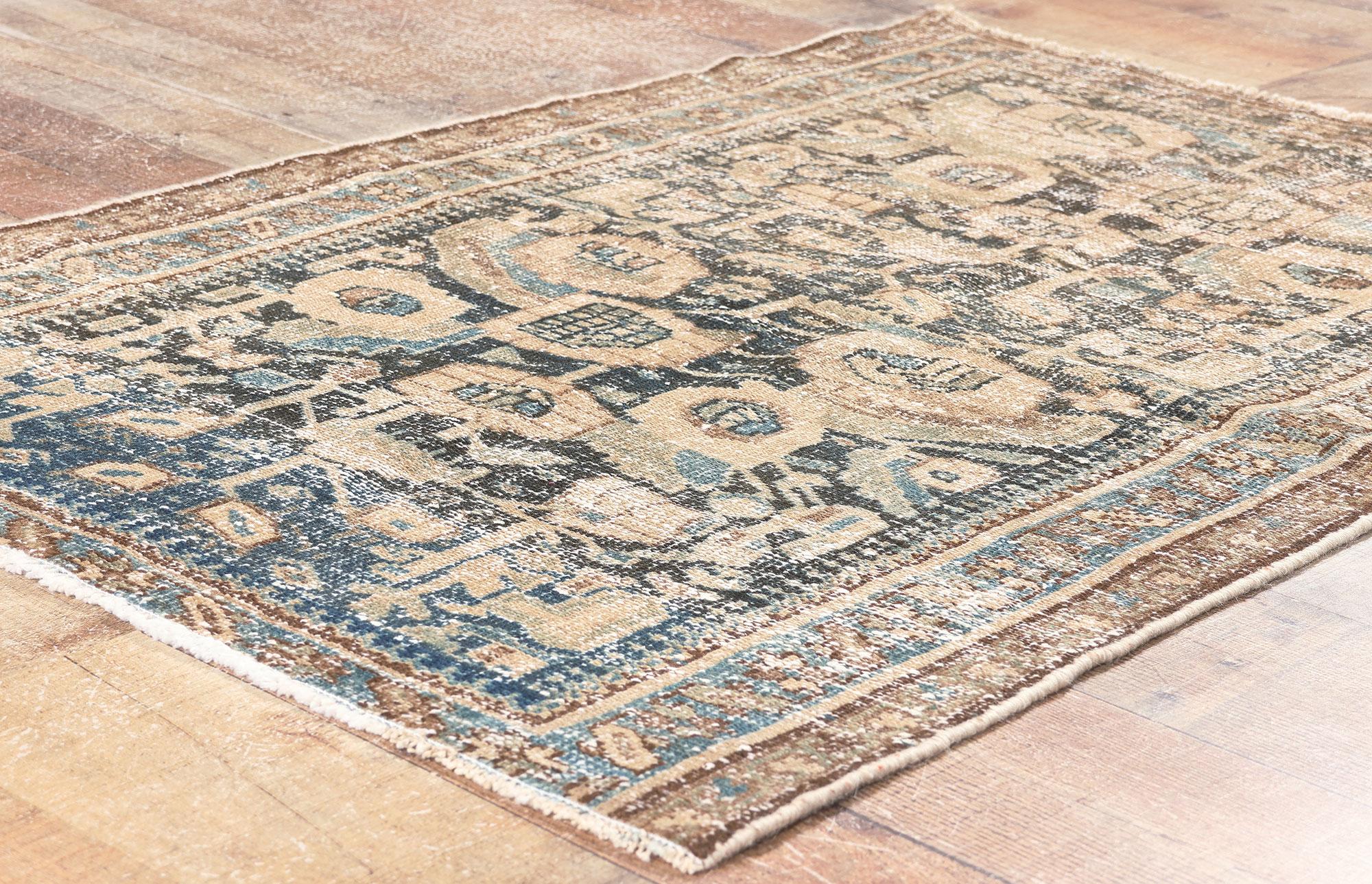 Antique Persian Malayer Rug, Weathered Finesse Meets Natural Elegance For Sale 1