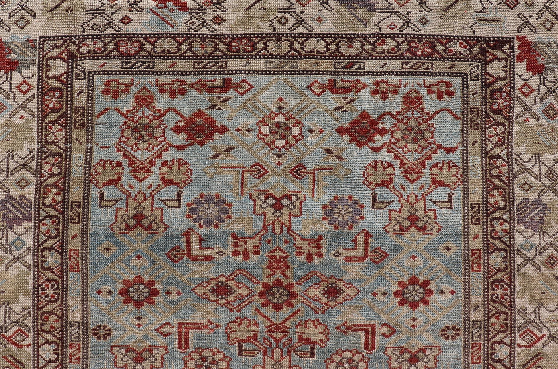 Antique Persian Malayer Rug with a Blue Field and All-Over Herati Design 4