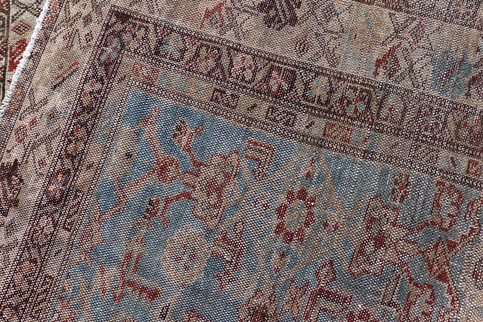Antique Persian Malayer Rug with a Blue Field and All-Over Herati Design 6