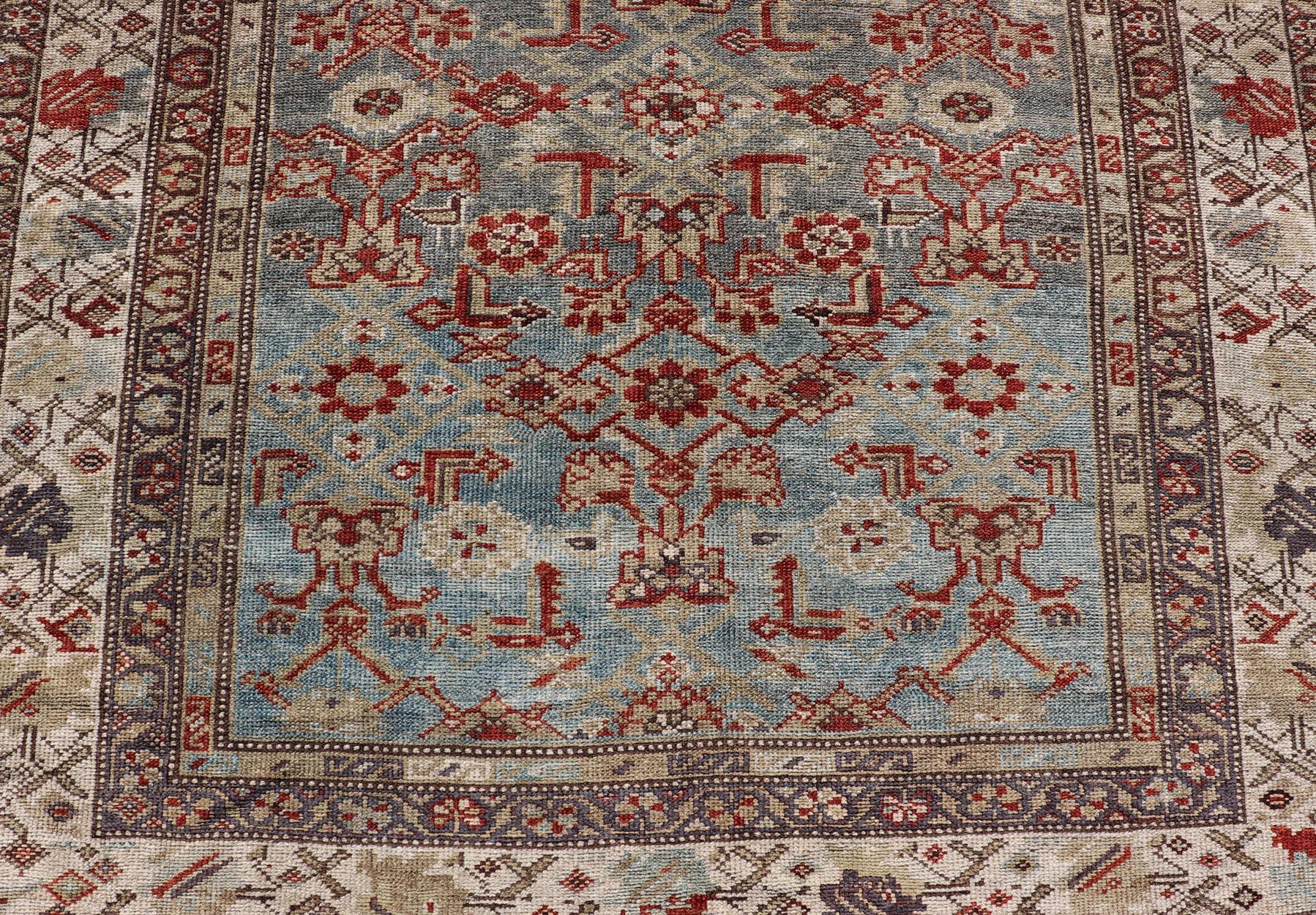 Measures: 4'0 x 6'10 
Antique Persian Malayer Rug with a Blue Field and All-Over Herati Design. Keivan Woven Arts / rug/EMB-22218-15085, country of origin / type: Iran / Malayer, circa 1920.

This antique Persian Malayer rug (circa 1920s) features a