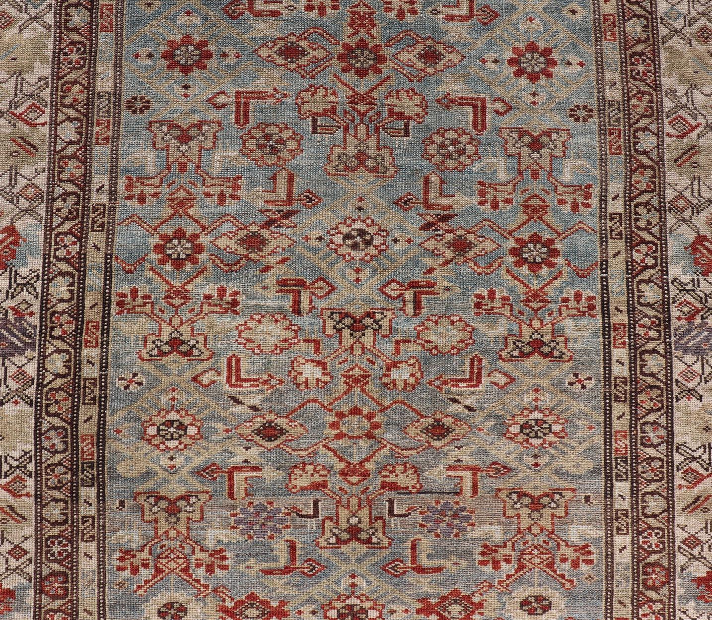 Hand-Knotted Antique Persian Malayer Rug with a Blue Field and All-Over Herati Design