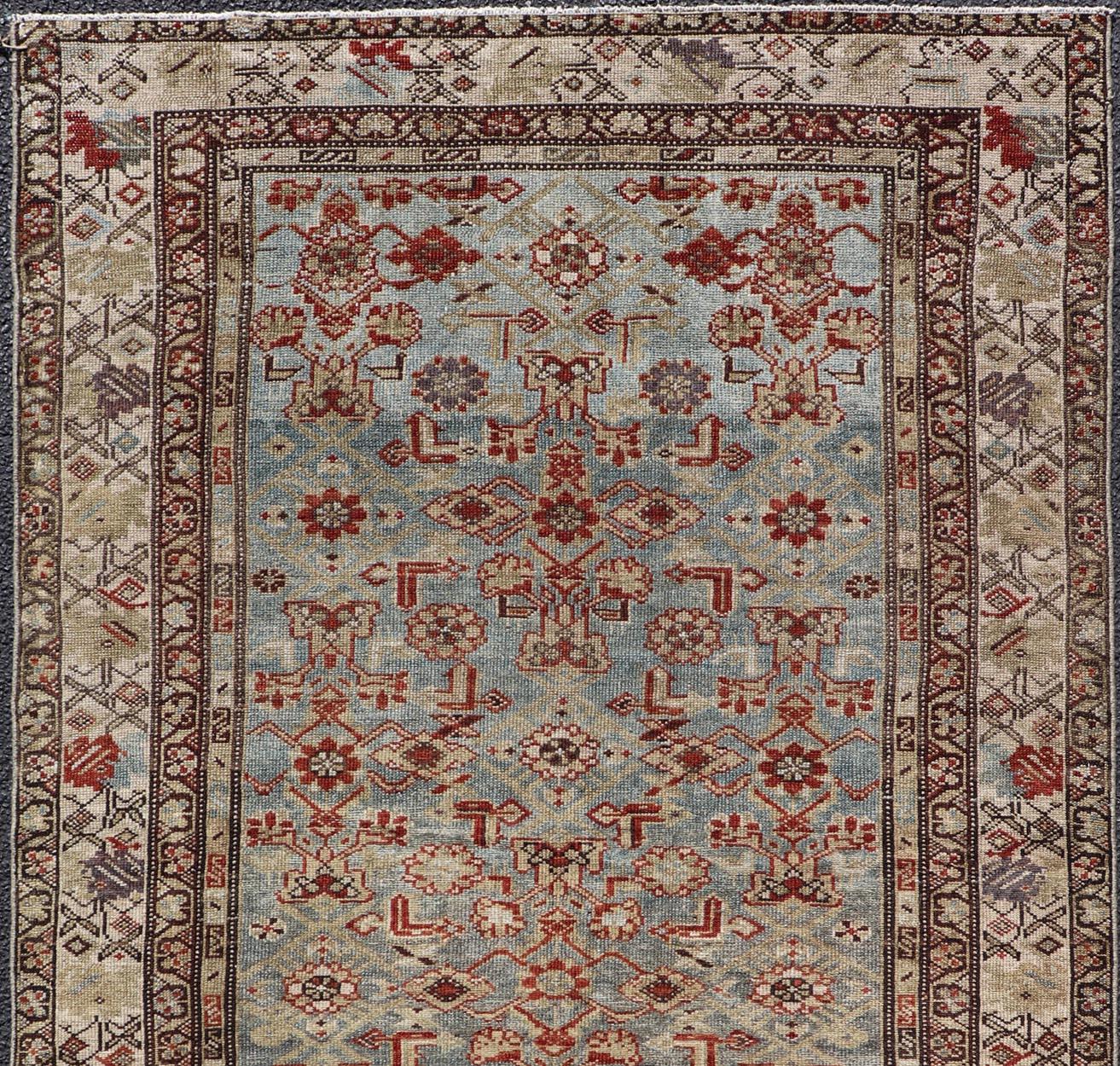 Antique Persian Malayer Rug with a Blue Field and All-Over Herati Design In Good Condition In Atlanta, GA