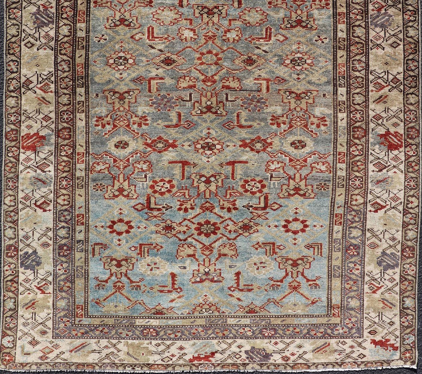 Wool Antique Persian Malayer Rug with a Blue Field and All-Over Herati Design