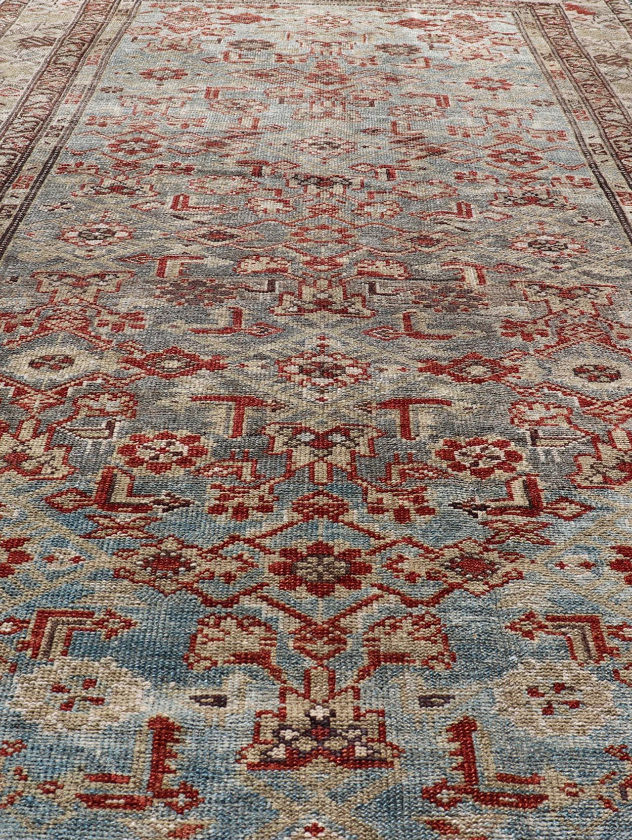 Antique Persian Malayer Rug with a Blue Field and All-Over Herati Design 2