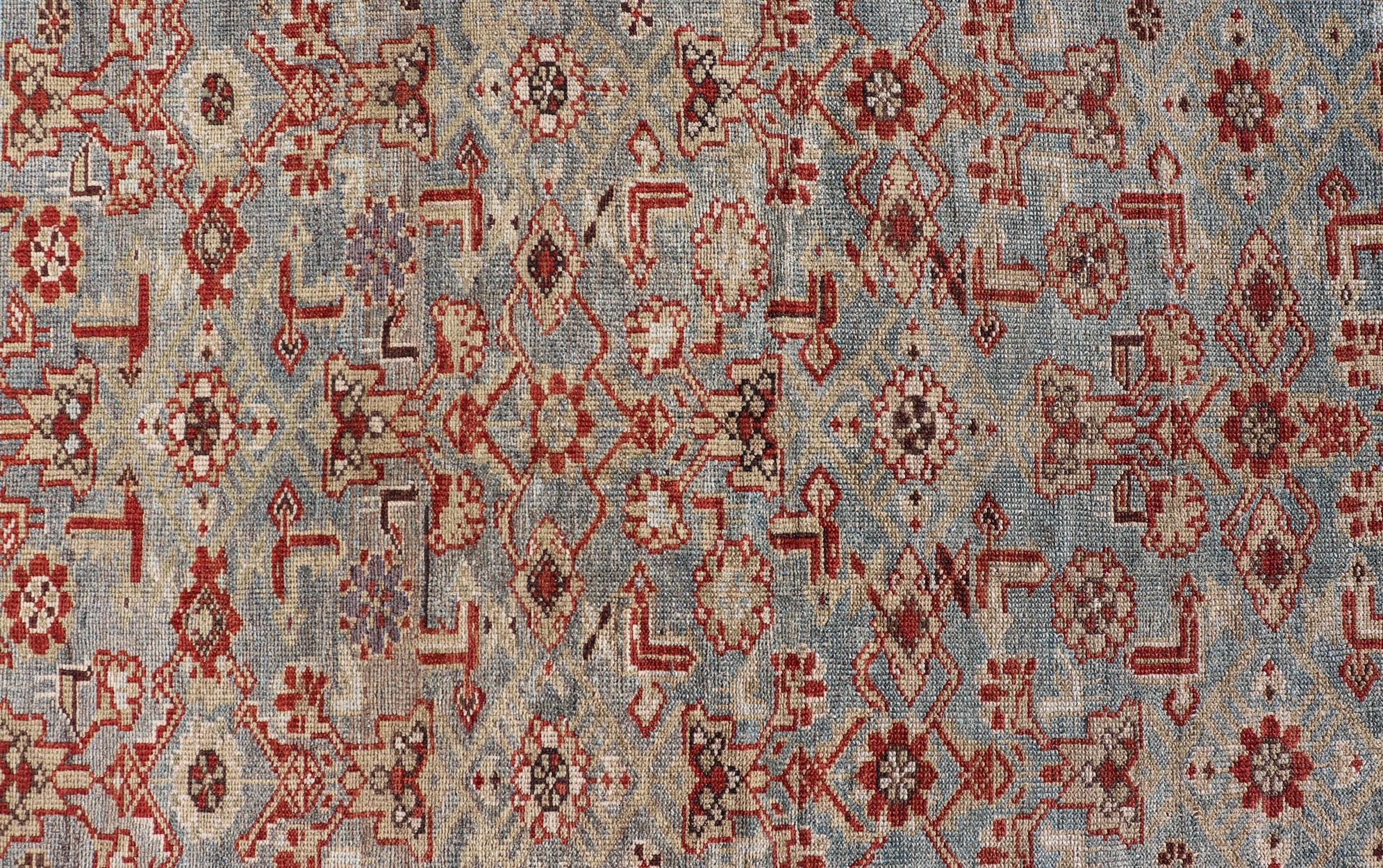 Antique Persian Malayer Rug with a Blue Field and All-Over Herati Design 3