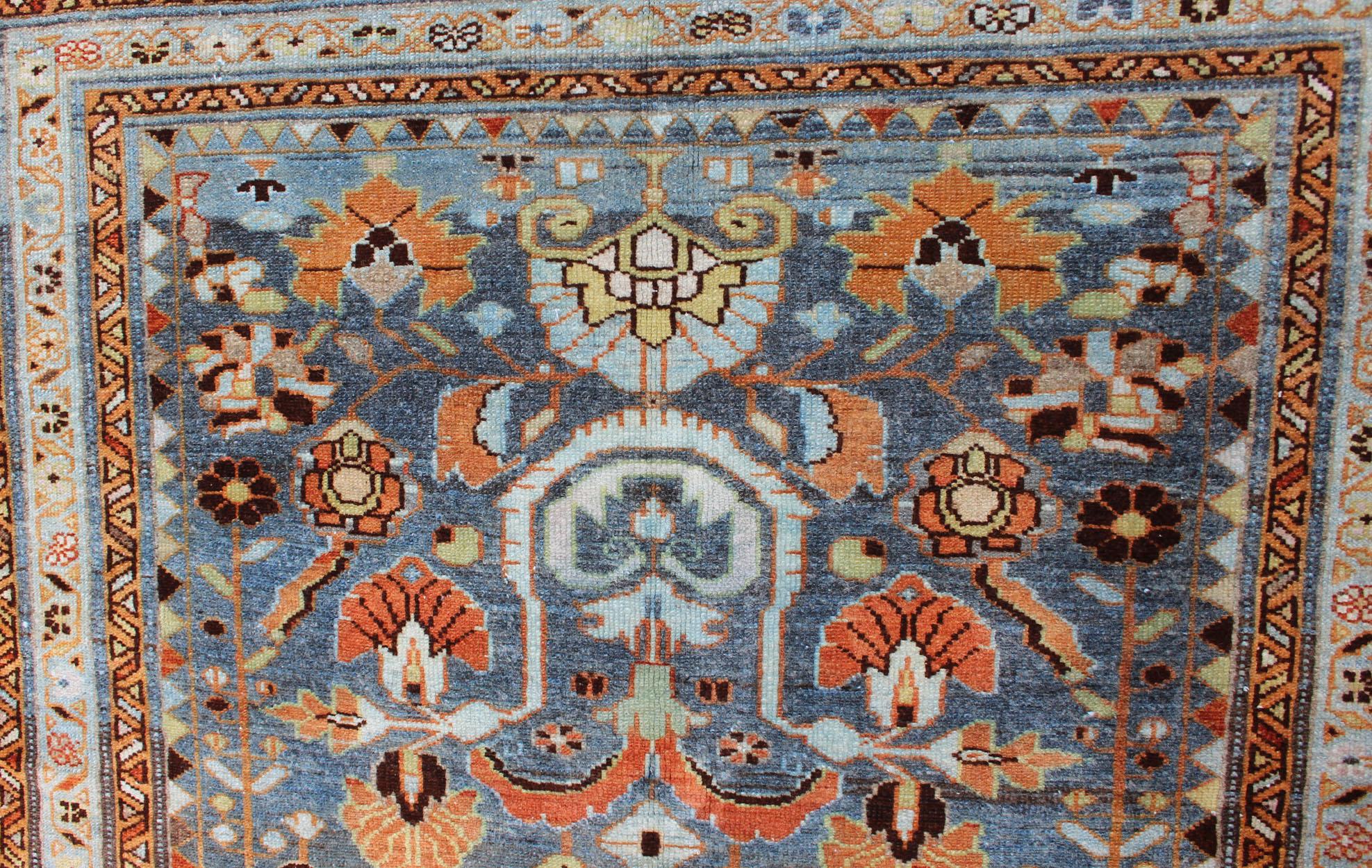 Antique Persian Malayer Rug with a Blue Field and Stylized Floral Design For Sale 4