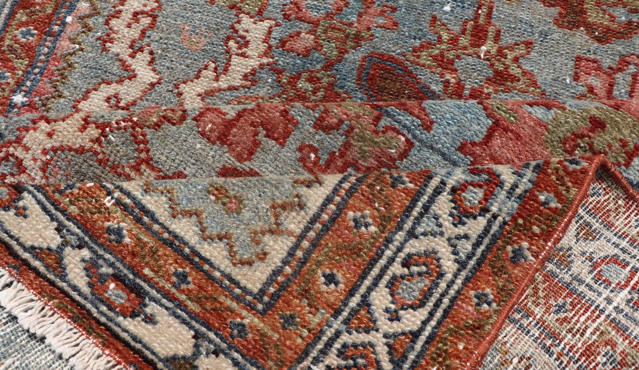 Antique Persian Malayer Rug with a Blue Field and Stylized Floral Design 4