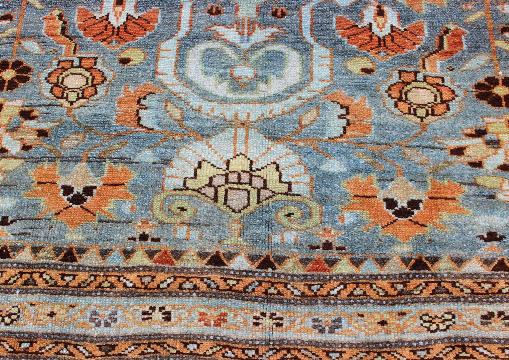 Antique Persian Malayer Rug with a Blue Field and Stylized Floral Design For Sale 5