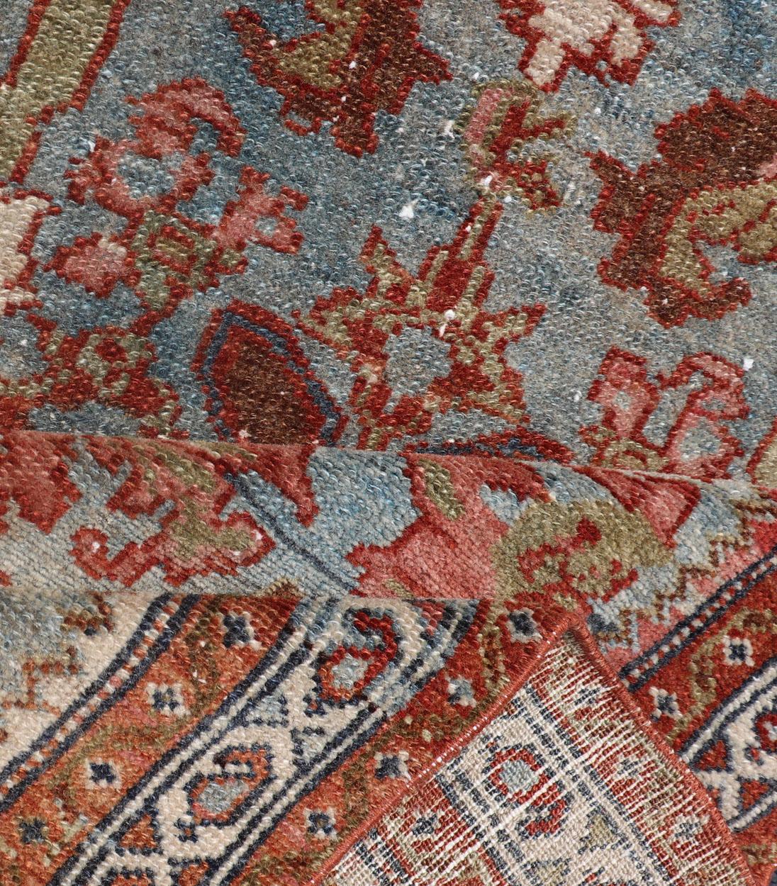 Antique Persian Malayer Rug with a Blue Field and Stylized Floral Design 5