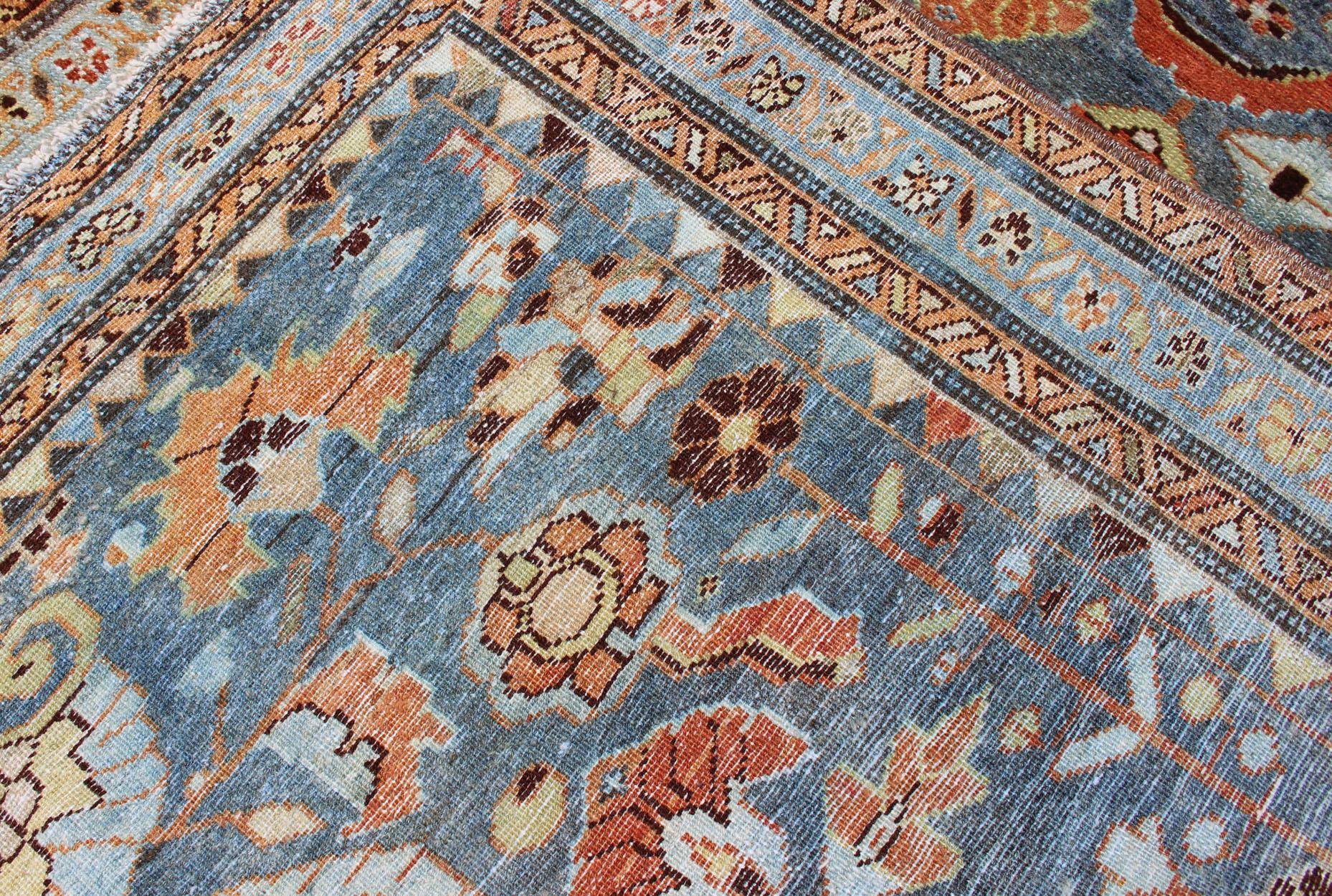 Antique Persian Malayer Rug with a Blue Field and Stylized Floral Design For Sale 7