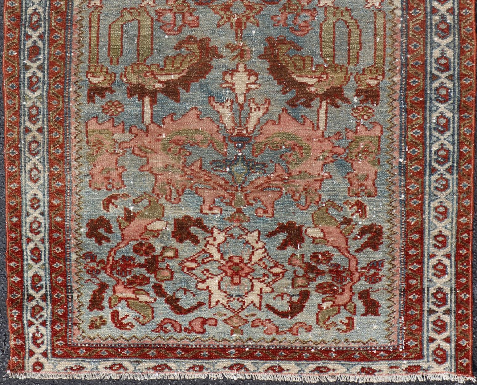 Antique Persian Malayer rug with blue field and stylized floral design, rug/R20-0814, country of origin / type: Iran / Malayer, circa 1920.

This antique Persian Malayer rug (circa 1920s) features a unique blend of colors and an intricately