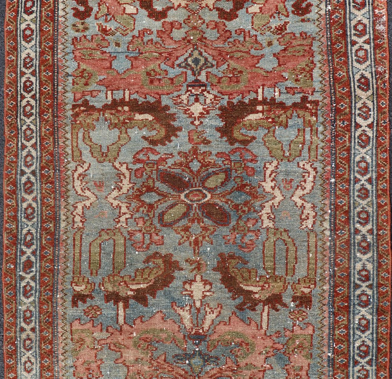 Antique Persian Malayer Rug with a Blue Field and Stylized Floral Design In Good Condition In Atlanta, GA