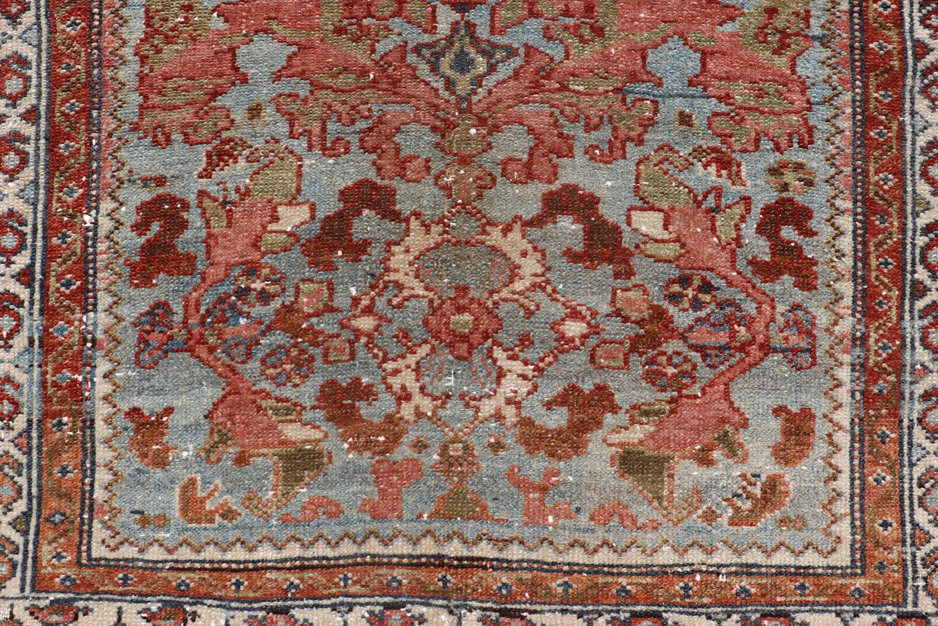 20th Century Antique Persian Malayer Rug with a Blue Field and Stylized Floral Design
