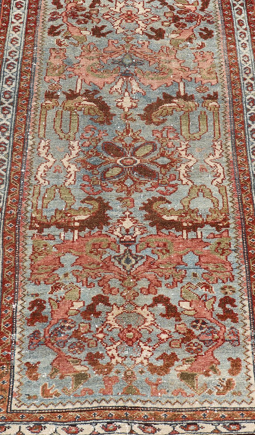 Wool Antique Persian Malayer Rug with a Blue Field and Stylized Floral Design