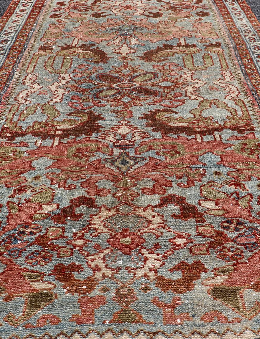 Antique Persian Malayer Rug with a Blue Field and Stylized Floral Design 1